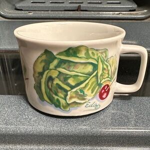 Vintage Edouard Marcel Sandoz Porcelain Mugs with Lettuce Design Set of Four